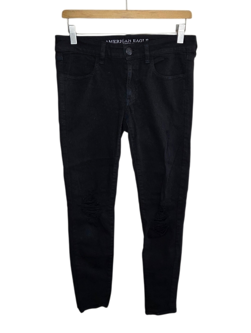 American Eagle Super Stretch Black Distressed Jeggings Skinny Jeans Size 6